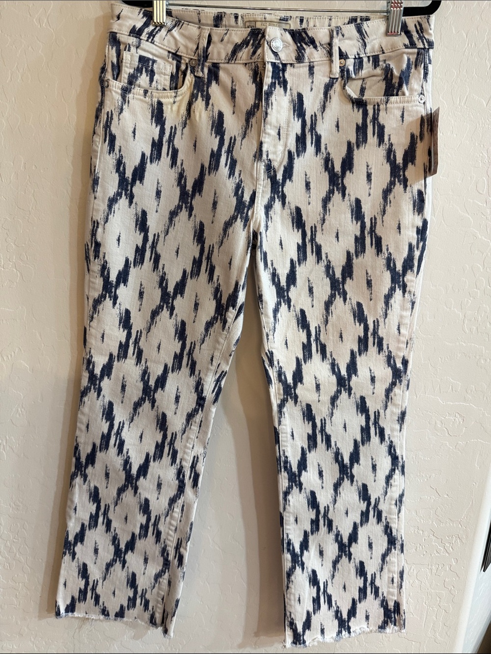 Free People Women’s Navy Ikat Print Jeans - Cream & Navy